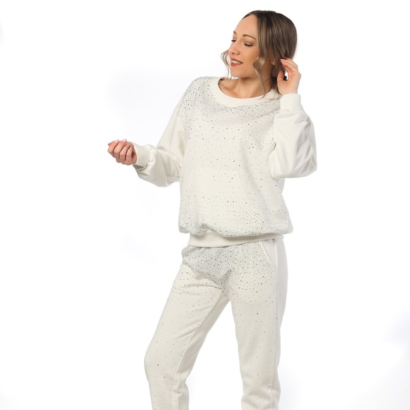 New Shiny Crewneck Sweatshirt, Lightweight Pullover, Oversized Rhinestone Hoodie - Picture 1 of 16